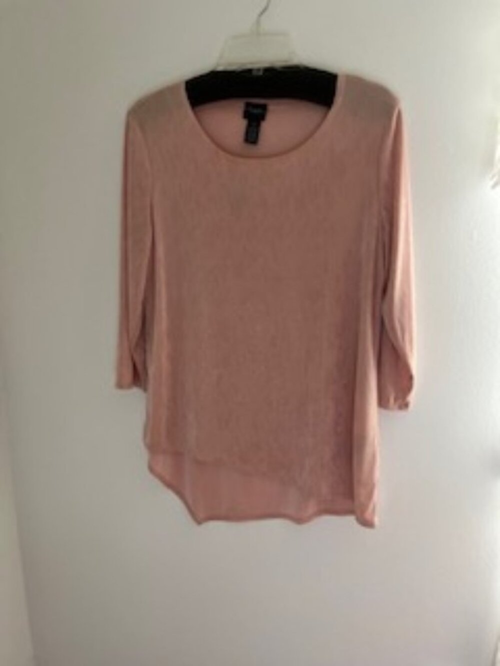 Travelers by Chico's Liquid Knit Top Pink Gold Metallic 3/4 Sleeve Asymmetrical